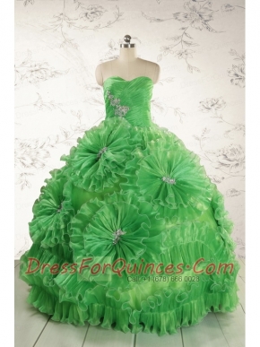 Classical Green Quinceanera Dresses with Appliques and Ruffles for 2015