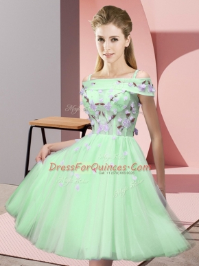 Charming Tulle Short Sleeves Knee Length Quinceanera Court Dresses and Appliques
