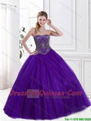 2016 Hot Sale Beaded Purple Quinceanera Dresses with Strapless