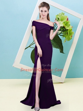 Dark Purple Sleeveless Ruching Floor Length Dama Dress for Quinceanera