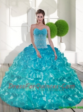 Best Sweetheart Teal Sweet 15 Dresses with Appliques and Ruffled Layers
