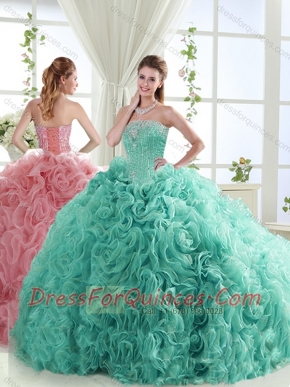Lovely Brush Train Mint Detachable Quinceanera Dresses with Beading