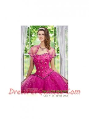 Beautiful Beading and Appliques Hot Pink Tulle Quinceanera Jacket