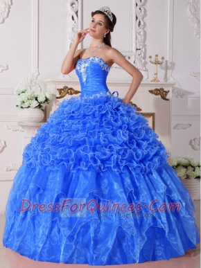 Baby Blue Ball Gown Strapless Pretty Quinceanera Dresses with  Organza Embroidery with Beading