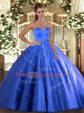 Tulle Sweetheart Sleeveless Lace Up Beading and Appliques Quinceanera Dresses in Blue
