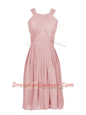 Modern Pink Column/Sheath Chiffon Scoop Sleeveless Pleated Knee Length Zipper Homecoming Dress
