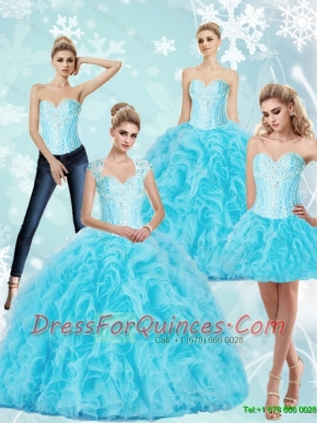 Luxurious Sweetheart Baby Blue 2015 Quinceanera Dresses with Beading and Ruffles