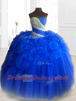 Beautiful  Hand Made Flowers Sweet 16 Dresses in Royal Blue