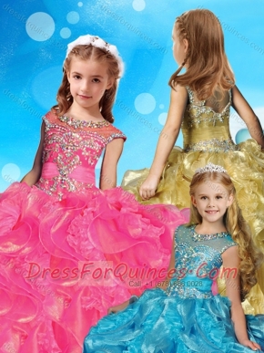 Gorgeous Beaded and Ruffled Adorable Little Girl Pageant Dress with See Through Scoop