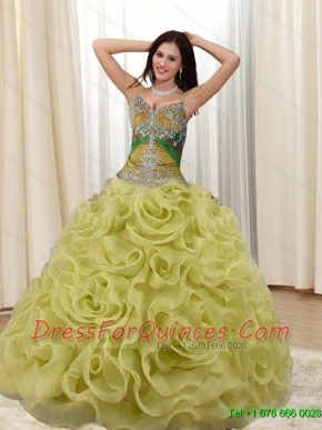 Custom Made Straps Appliques and Rolling Flowers Multi Color Quinceanera Dresses for 2015