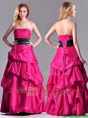 Hot Sale A Line Black Belt Prom Dress with Beaded Top and Bubbles