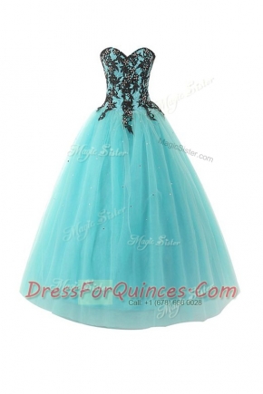 Decent Sweetheart Sleeveless Lace Up Prom Gown Aqua Blue Tulle
