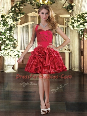 Shining Organza Halter Top Sleeveless Lace Up Ruffles Prom Dresses in Red