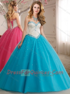 New Arrivals Princess Beaded Bodice Tulle Discount Quinceanera Dresses in Teal