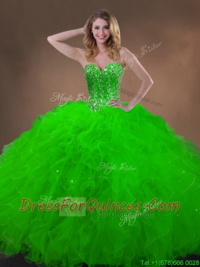 Cheap Classical Spring Green Quinceanera Gowns with Beading and Ruffles
