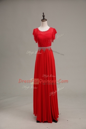 Red Sleeveless Chiffon Zipper Prom Party Dress for Prom and Party and Military Ball