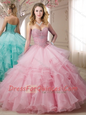 Cheap Really Puffy Beaded and Ruffled Baby Pink Quinceanera Dress