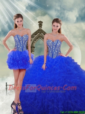 Detachable Royal Blue Quinceanera Dresses with Beading and Ruffles for 2015 Spring