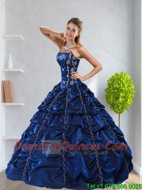 Elegant Navy Blue 2015 Quinceanera Dress with Pick-ups and Beading