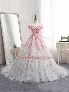 Tulle Sleeveless Quinceanera Gowns Brush Train and Appliques