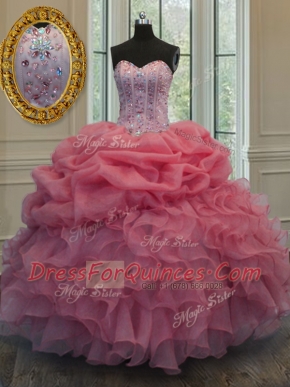 Pick Ups Sweetheart Sleeveless Lace Up 15th Birthday Dress Watermelon Red Organza