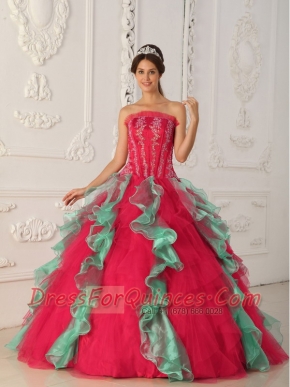 Strapless Ruffles Satin and Organza Ball Gown Strapless Best Quinceanera Dresses 2014