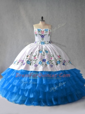 Sophisticated Sleeveless Lace Up Floor Length Embroidery and Ruffled Layers Sweet 16 Quinceanera Dress