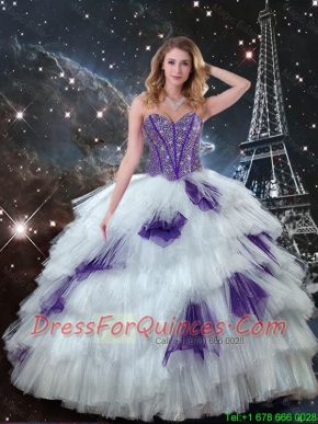 Exquisite Sweetheart Beaded Quinceanera Dresses in White and Purple for 2016 Spring