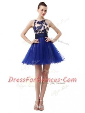 Scoop Appliques Royal Blue Clasp Handle Sleeveless Knee Length