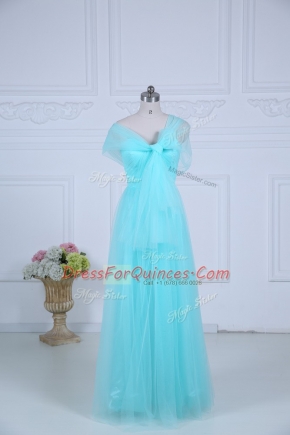 Fashionable Straps Sleeveless Zipper Court Dresses for Sweet 16 Aqua Blue Tulle