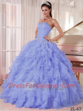 Lilac Ball Gown Strapless Pretty Quinceanera Dresses with Organza Beading