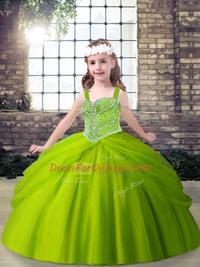 Green Sleeveless Tulle Lace Up Little Girls Pageant Dress Wholesale for Party and Sweet 16 and Wedding Party