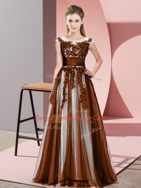 Customized Brown Tulle Zipper Court Dresses for Sweet 16 Sleeveless Floor Length Beading and Lace