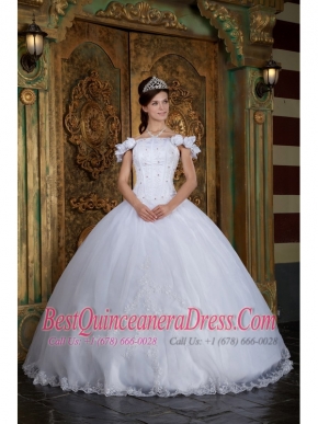 White Ball Gown Off The Shoulder Floor-length Organza Appliques Quinceanera Dress