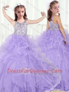 Lovely Scoop Lavender Little Girl Mini Quinceanera Dresses with Beading and Ruffles