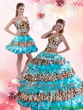 Pretty Leopard Printed Sweetheart Brush Train Quinceanera Dresses in Aqua Blue