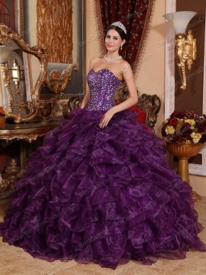 Purple Ball Gown Sweetheart Floor-length Organza Sequins Quinceanera Dress