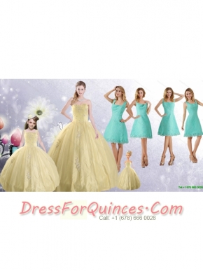 Champagne Ball Gown Quinceanera Dress and Square Knee Length Dama Dresses and Cute  Beading Little Girl Dress