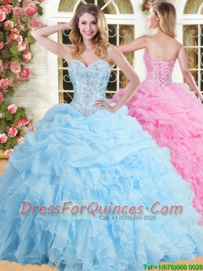 Inexpensive Applique and Ruffled Sweet 16 Dress in Baby Blue