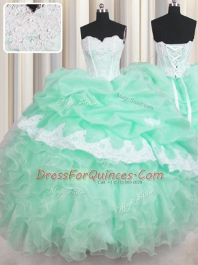 Sleeveless Beading and Ruffles and Pick Ups Lace Up Quinceanera Dress