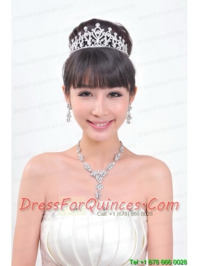 Shining Rhinestones Alloy Plated Wedding Jewelry Set Including Necklace And Tiara
