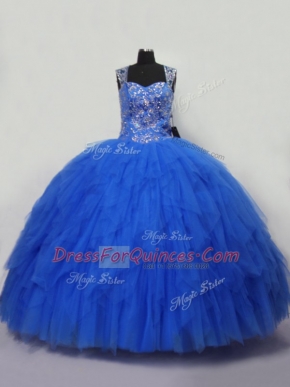 Hot Sale Floor Length Ball Gowns Sleeveless Blue Quinceanera Gown Lace Up