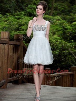 Luxurious White Prom Party Dress Prom and Party and For with Beading Straps Sleeveless Side Zipper
