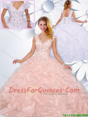 Perfect Beading V Neck Quinceanera Gowns with Pick Ups
