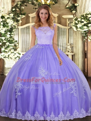 New Style Floor Length Lavender Sweet 16 Quinceanera Dress Scoop Sleeveless Clasp Handle