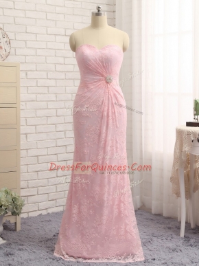 Custom Made Sweetheart Sleeveless Zipper Homecoming Dress Baby Pink Lace
