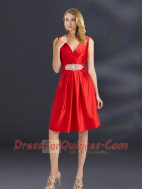 Empire V Neck Dama Dress with Appliques and Ruching