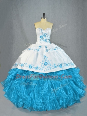 Captivating Baby Blue Lace Up Vestidos de Quinceanera Beading and Ruffles Sleeveless