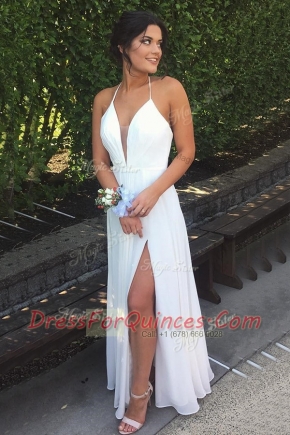 White Halter Top Neckline Pleated Sleeveless Backless