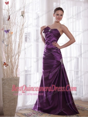Purple Column Sweetheart Floor-length Taffeta Pleat Prom Dress